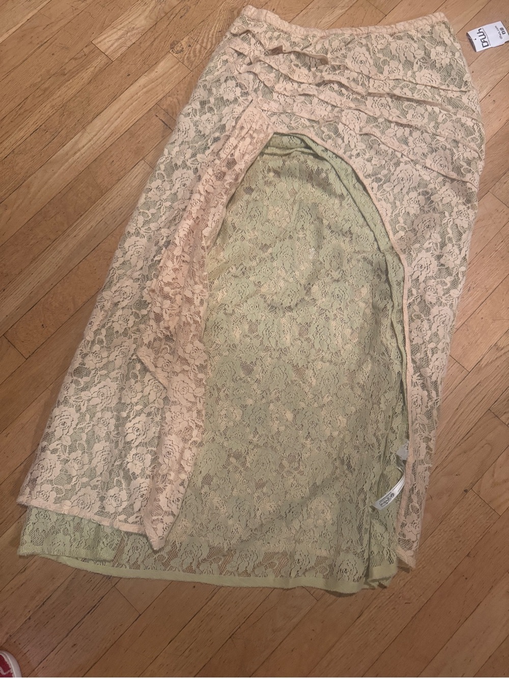 Free People Solene Pale Yellow Lace High-Low Maxi Skirt with Front Draped Slit X - Picture 5 of 7